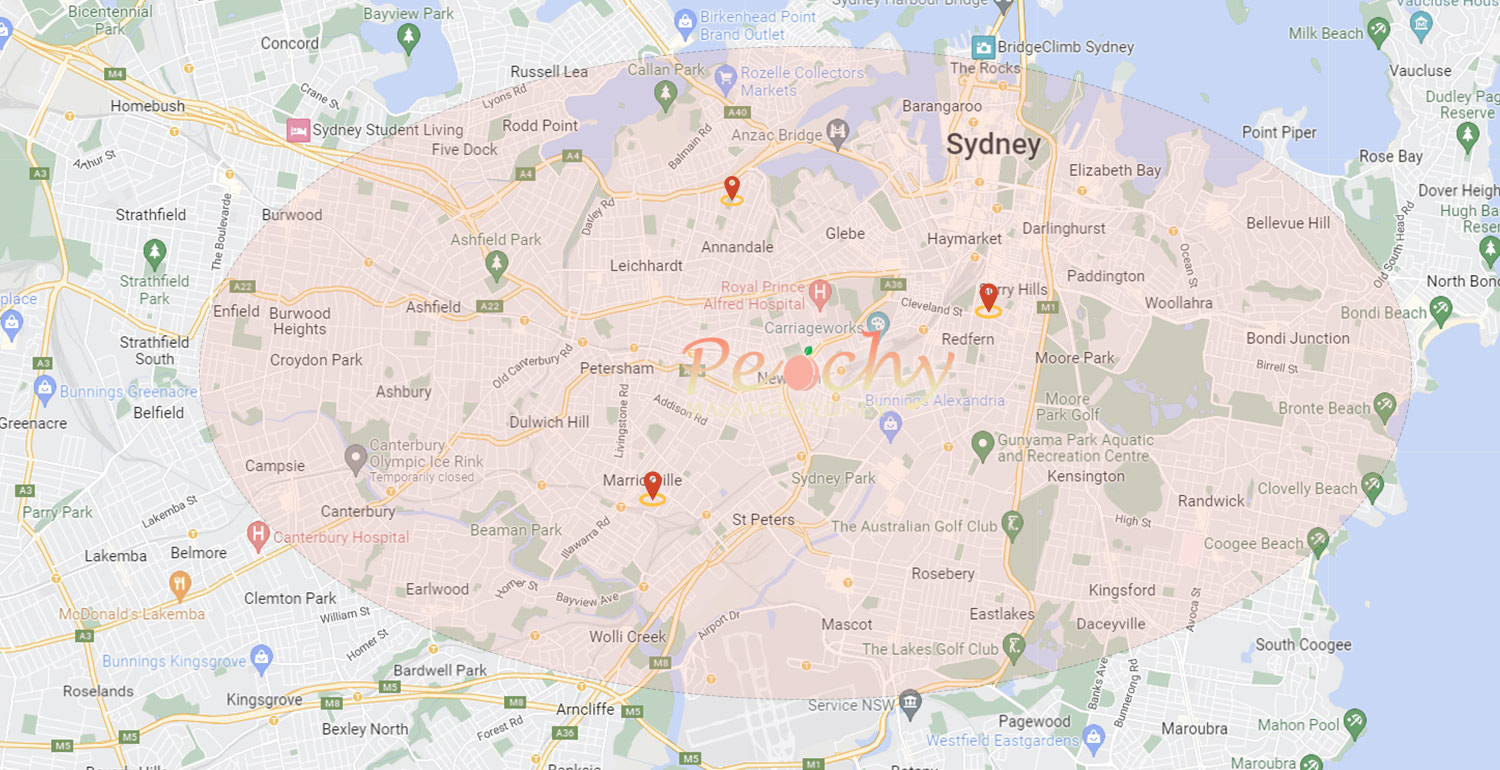 Sydney Service Map - Peachy Massage